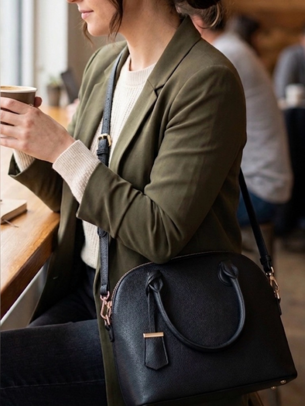 a new day Black Dome Satchel with Gold-Tone Accents